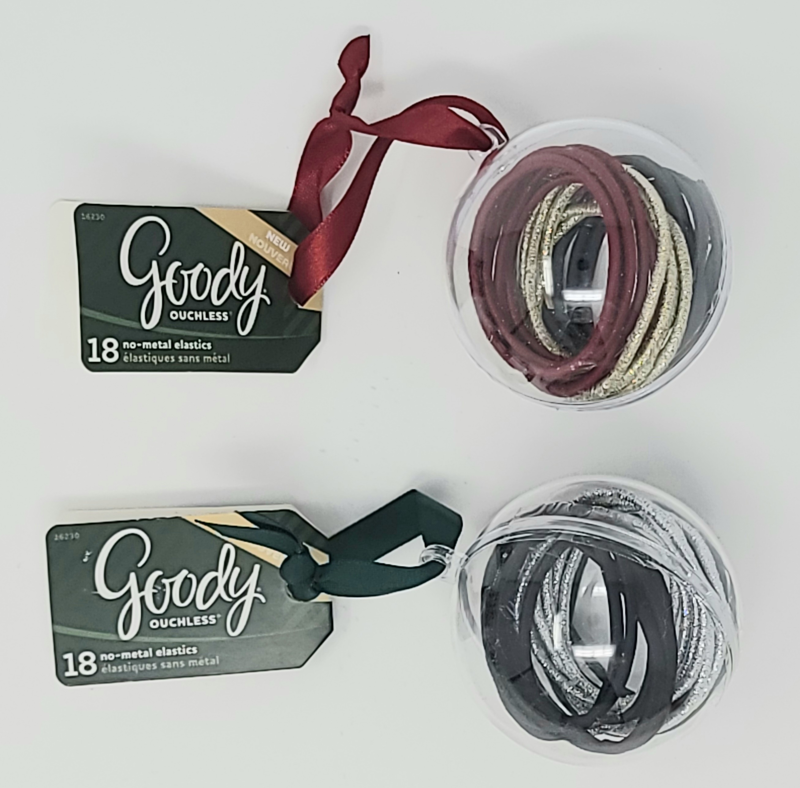 Goody Holiday Christmas Ouchless Elastics Frosted In Ornament Container 18CT